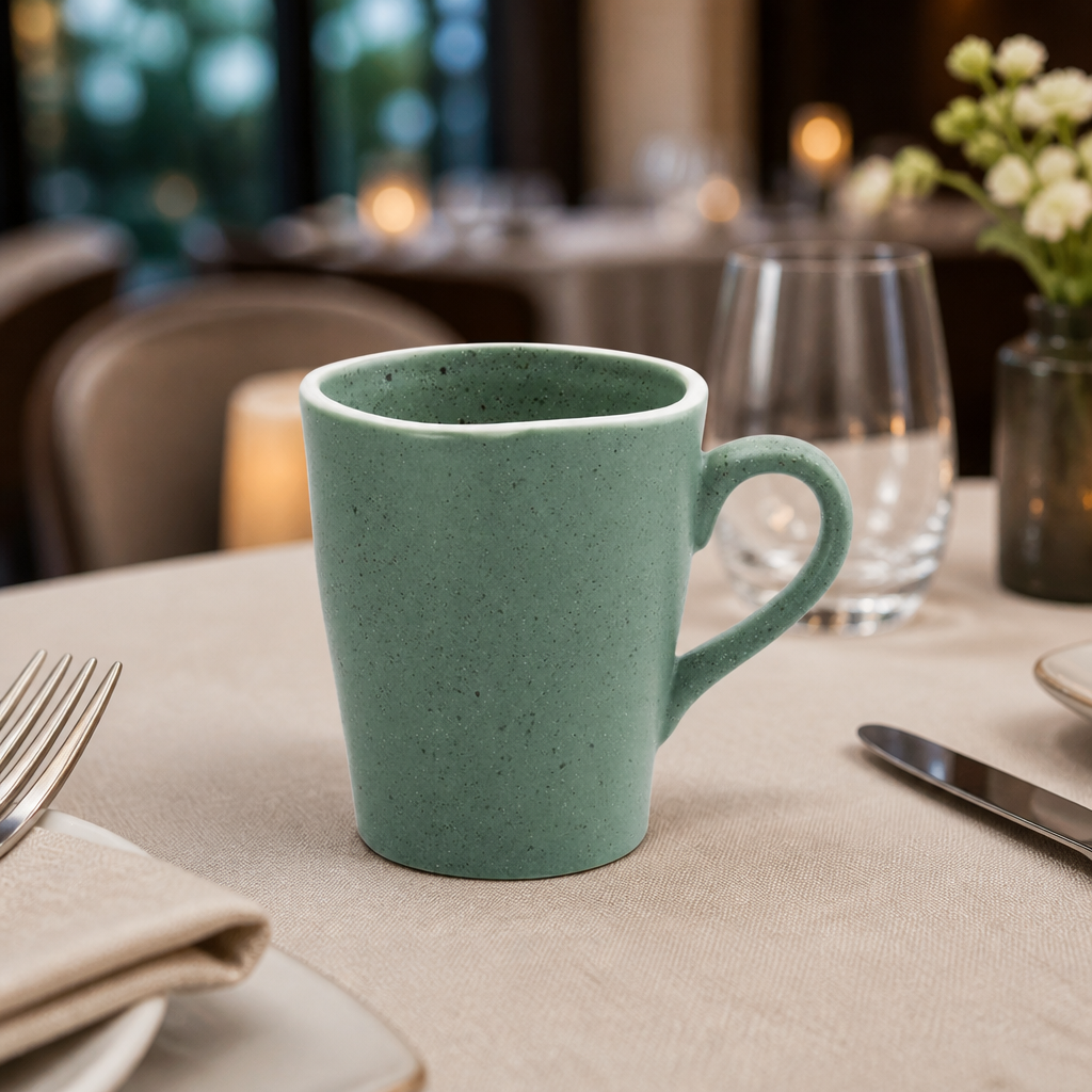 Set of 6 green 340ml porcelain Chia mugs for beverages