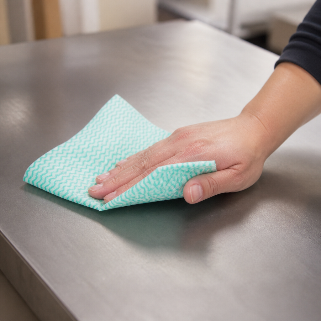 Commercial Non Woven Cleaning Cloths Green Roll of 100 Sheets