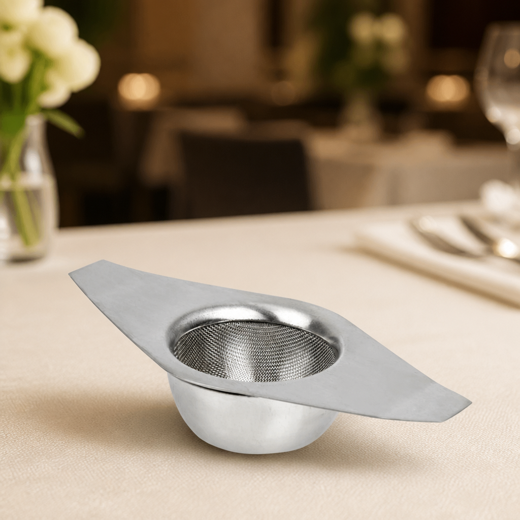 Commercial stainless steel tea strainer with stand