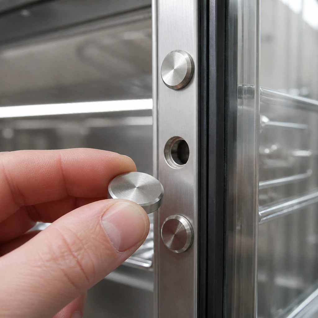 Commercial replacement glass screws for multideck units
