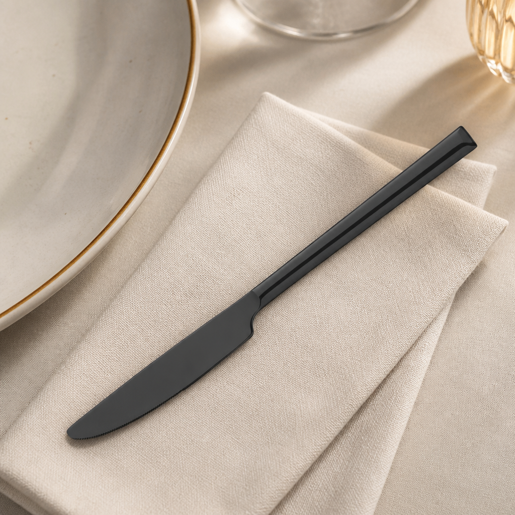 Set of 12 modern black table knives for dining