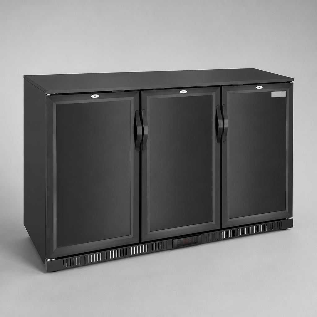 Commercial Back Bar Cooler 320 Ltr with 3 Solid Doors