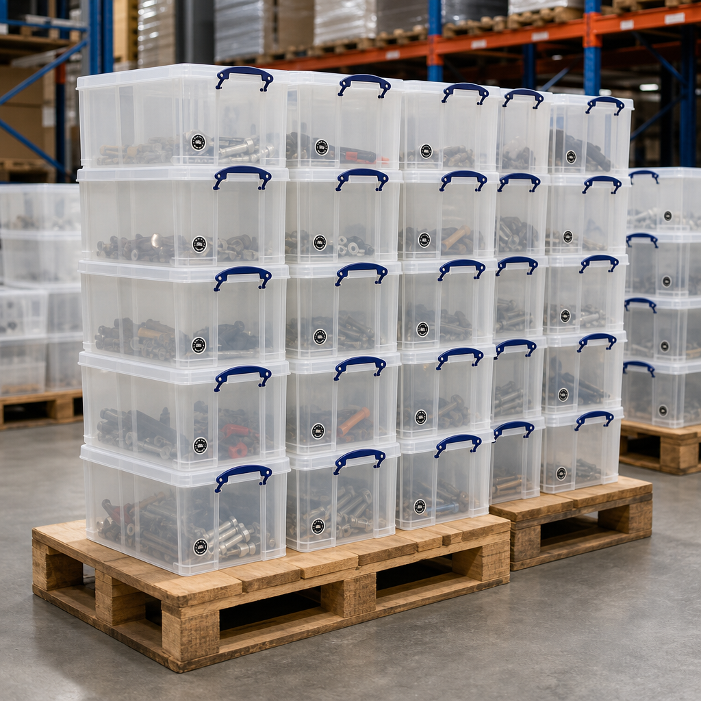 35 Litre Clear Clip Lock Storage Box with Pallet