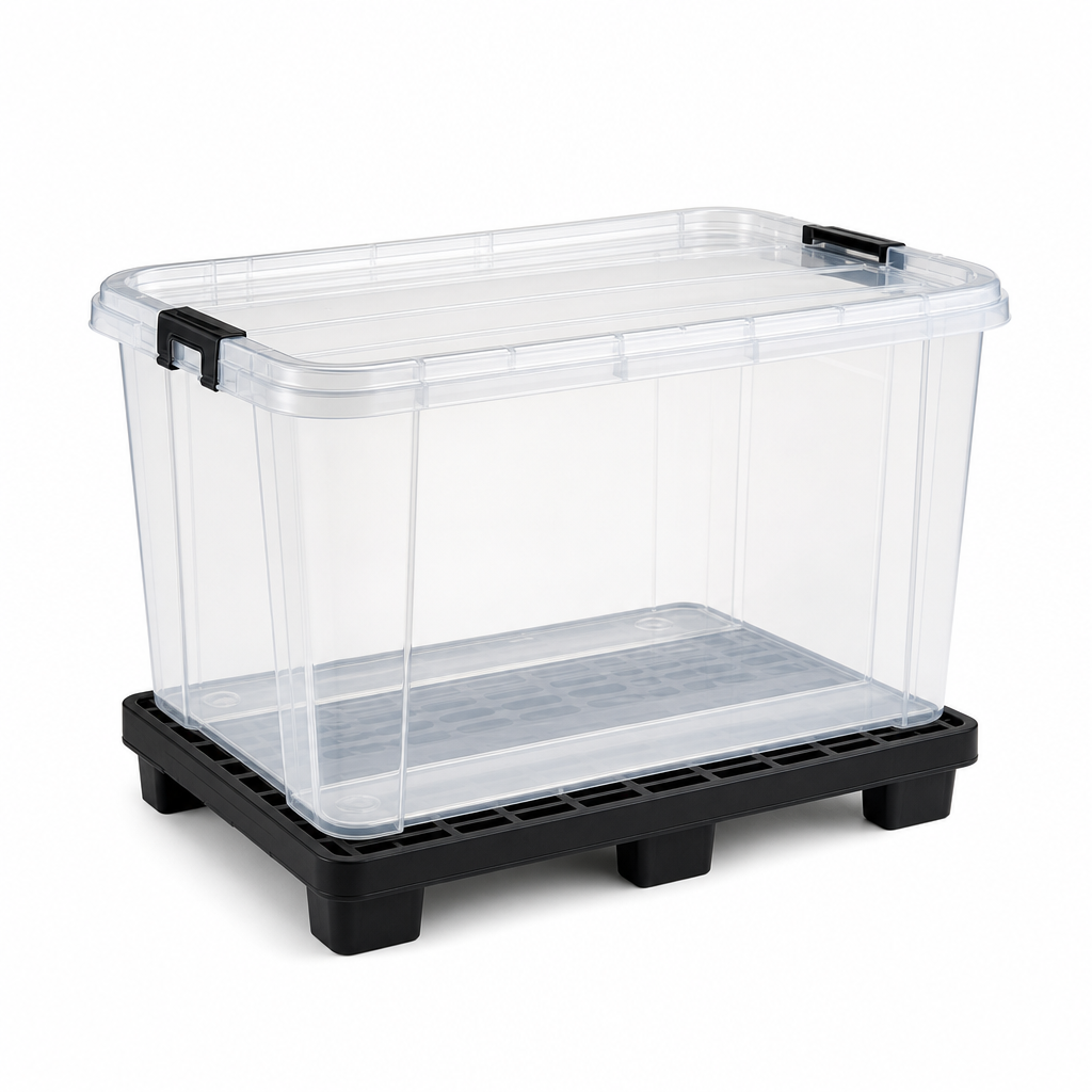 35 Litre Clear Clip Lock Storage Box with Pallet