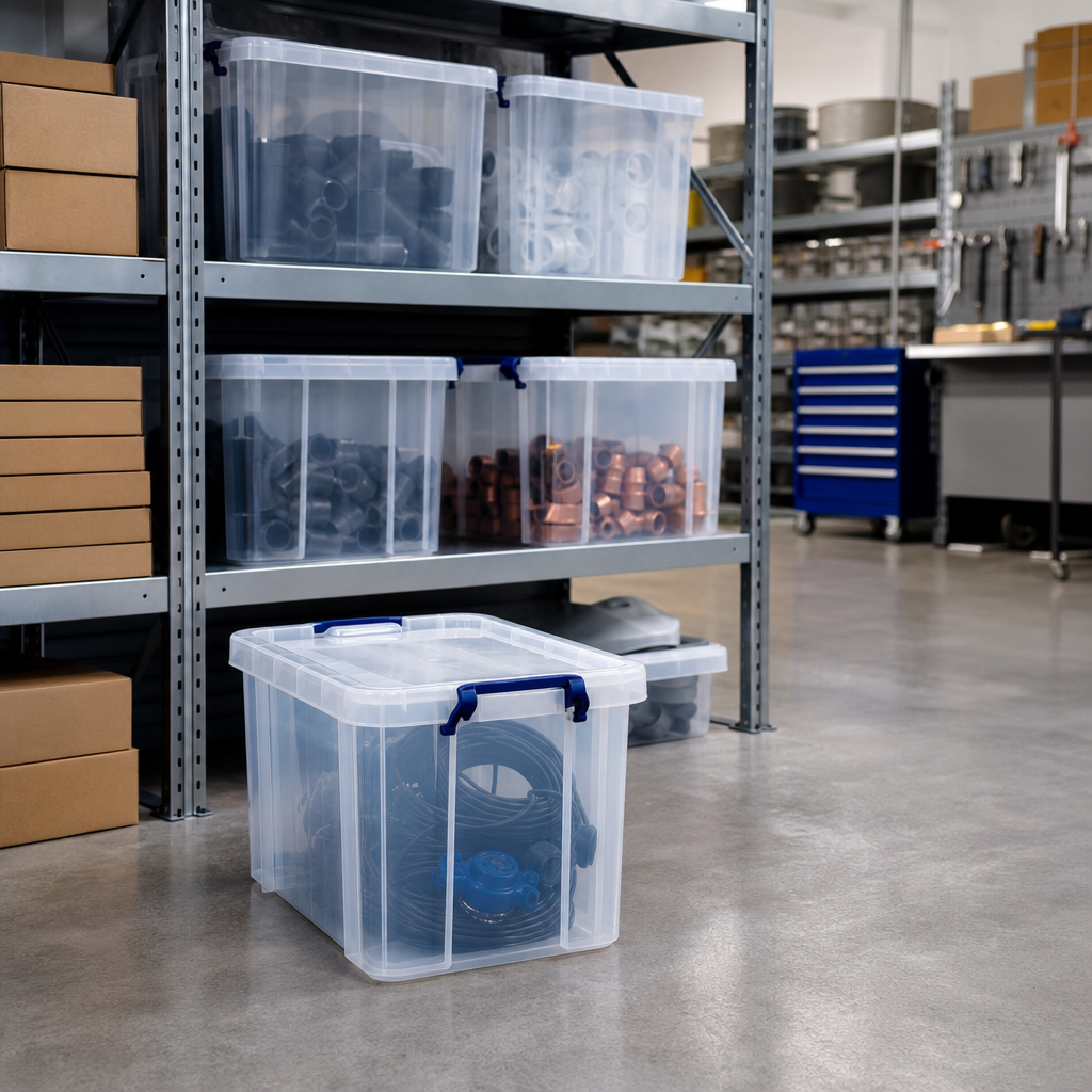 35 Litre Plastic Storage Box with Clip-On Lid