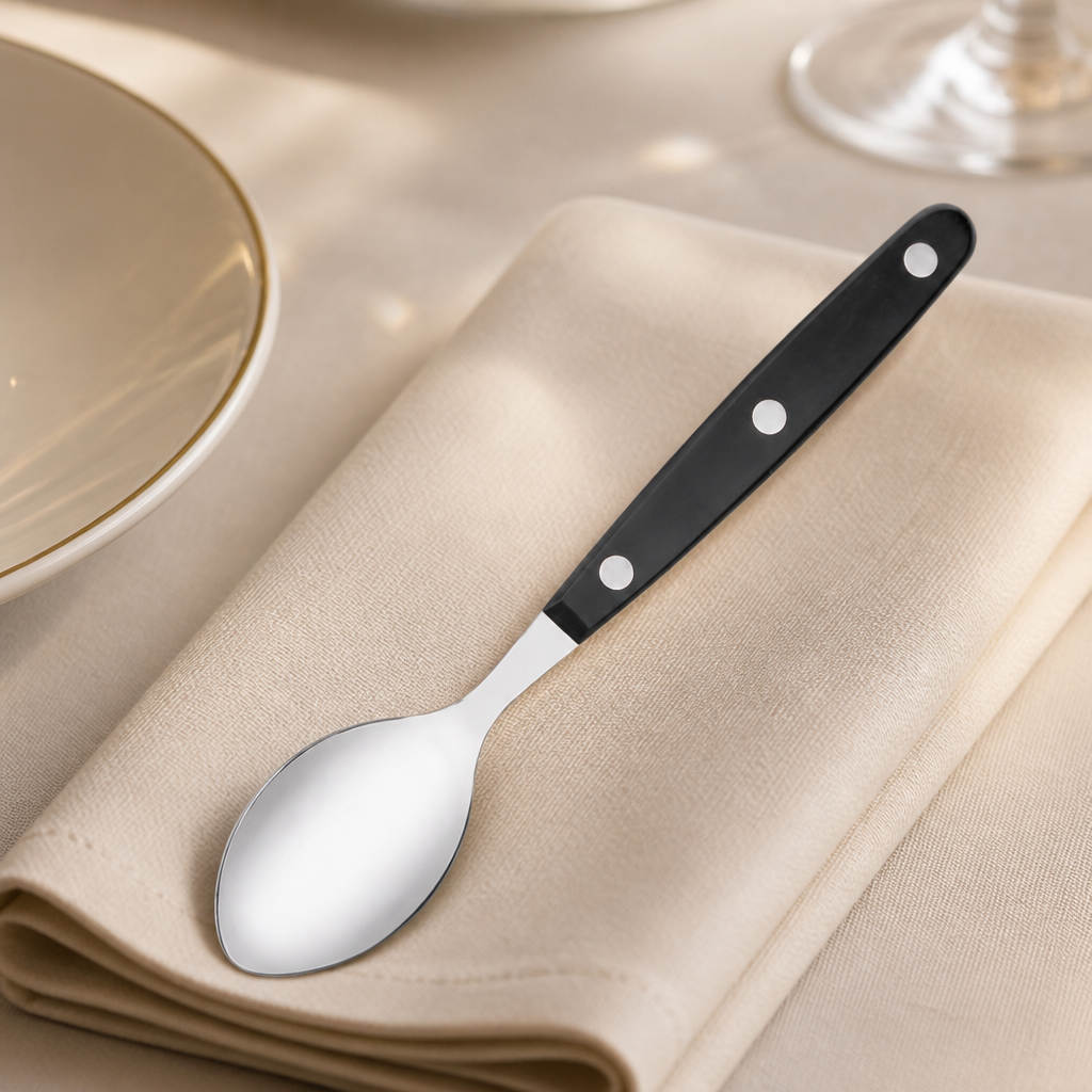 Commercial Taverna Teaspoons with Black Handles - 12 Pack