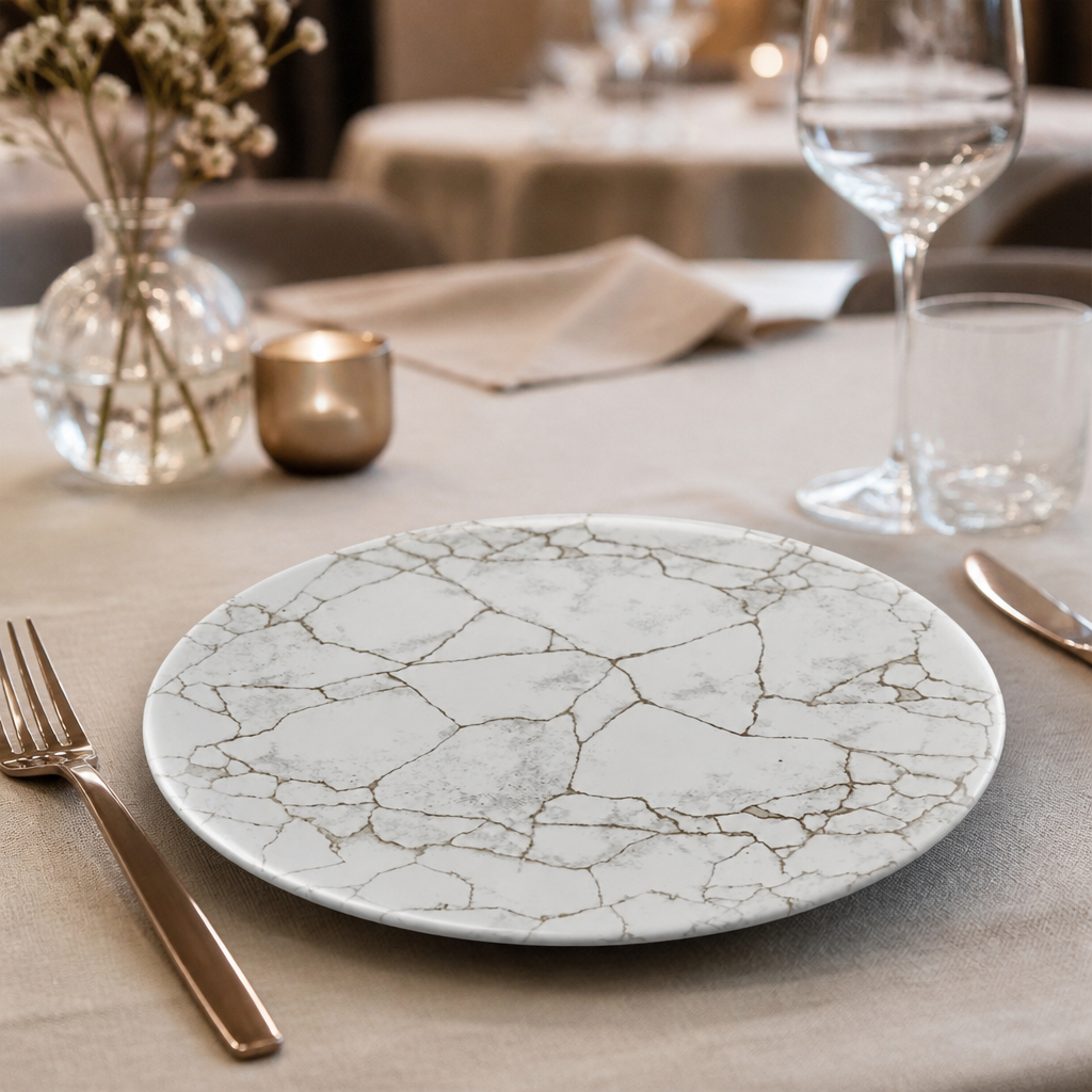 Commercial Kintsugi Agate Grey Coupe Plates 260mm - 12 Pack