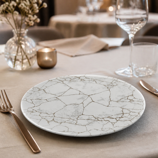 Commercial Kintsugi Agate Grey Coupe Plates 260mm - 12 Pack