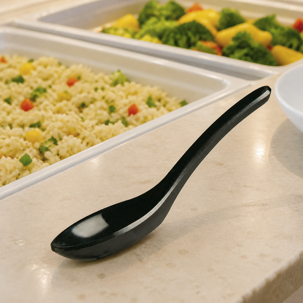 Pack of 12 black commercial melamine canape spoons