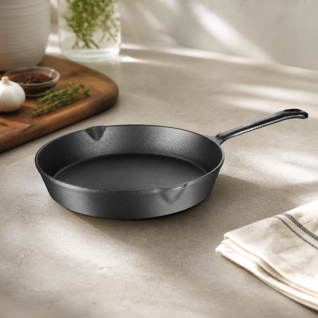 25cm Commercial Cast Iron Skillet Pan 1.67 Ltr Capacity