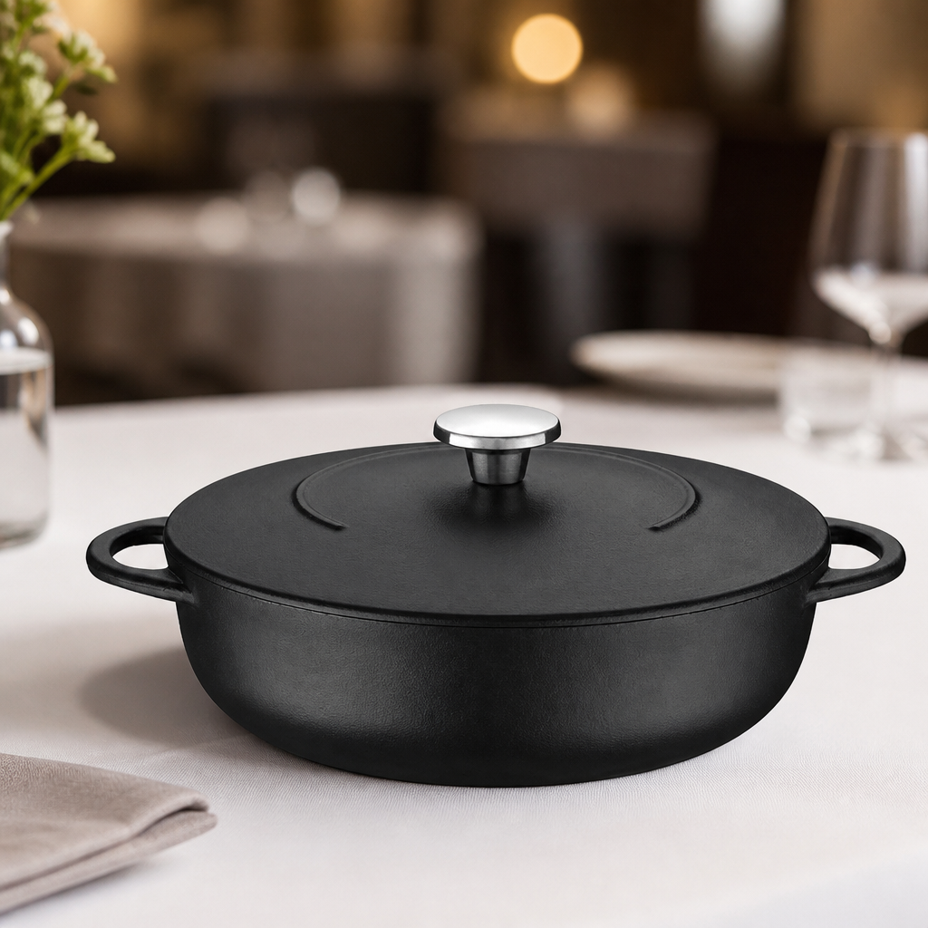 4.1L Commercial Enamel Cast Iron Shallow Casserole Dish 28cm