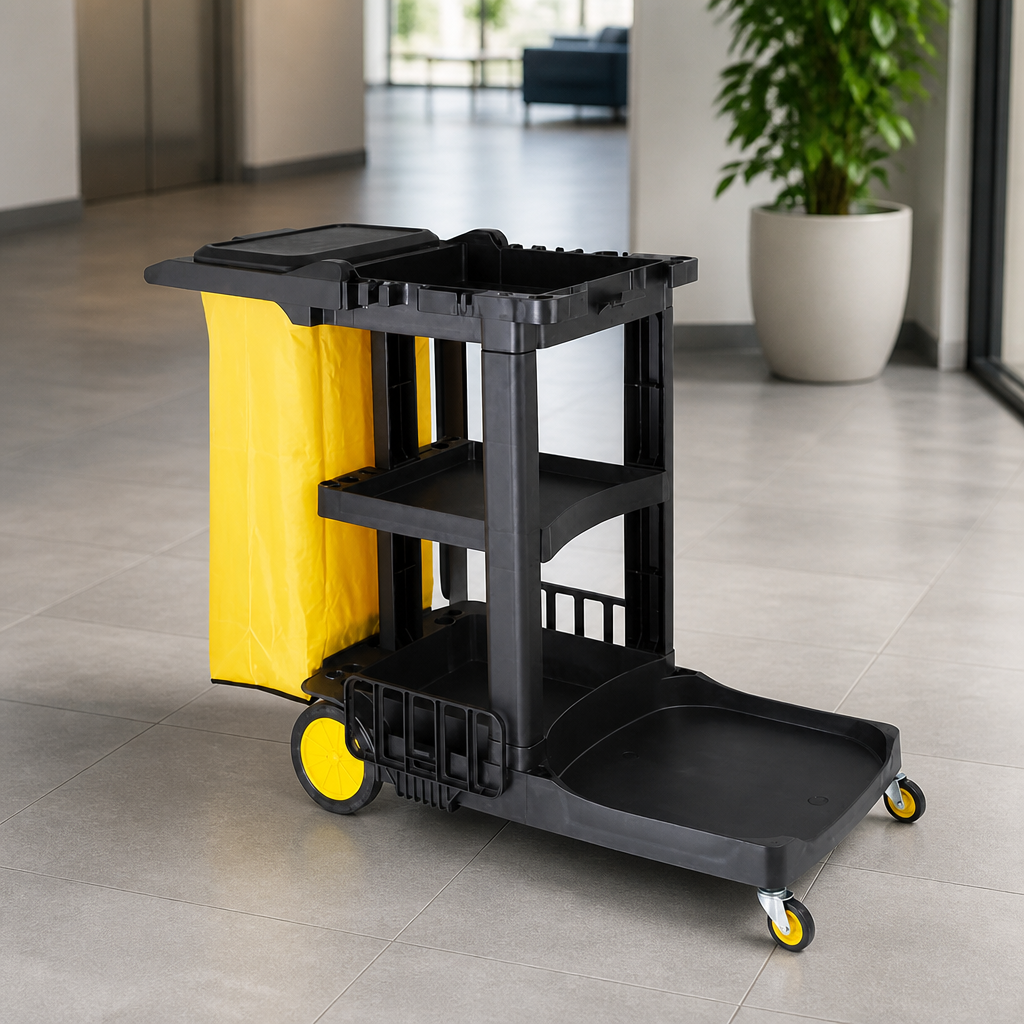 Commercial Janitorial Cleaning Trolley with Multiple Shelves