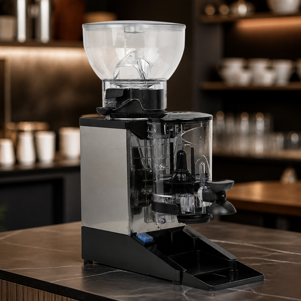 Commercial Coffee Grinder with 1kg capacity and adjustable burrs