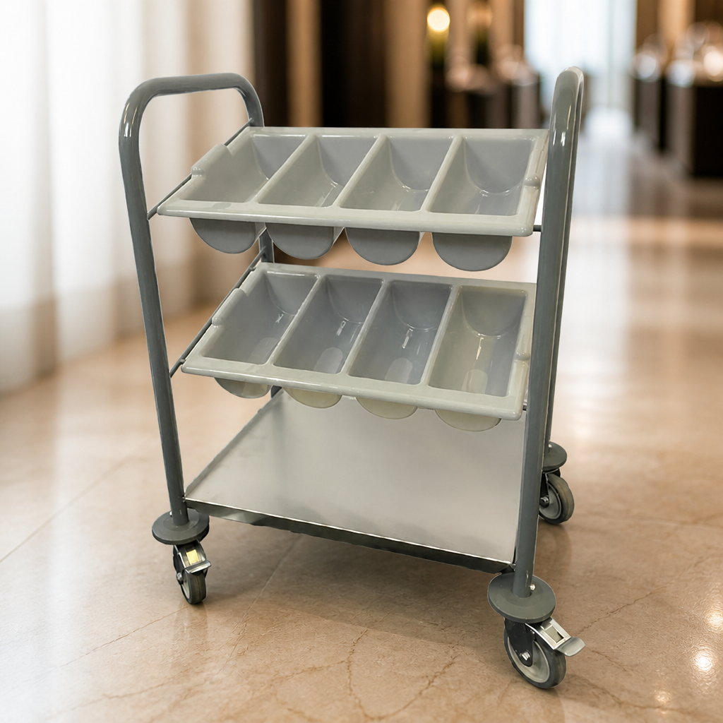 Commercial cutlery trolley with 40kg capacity for catering