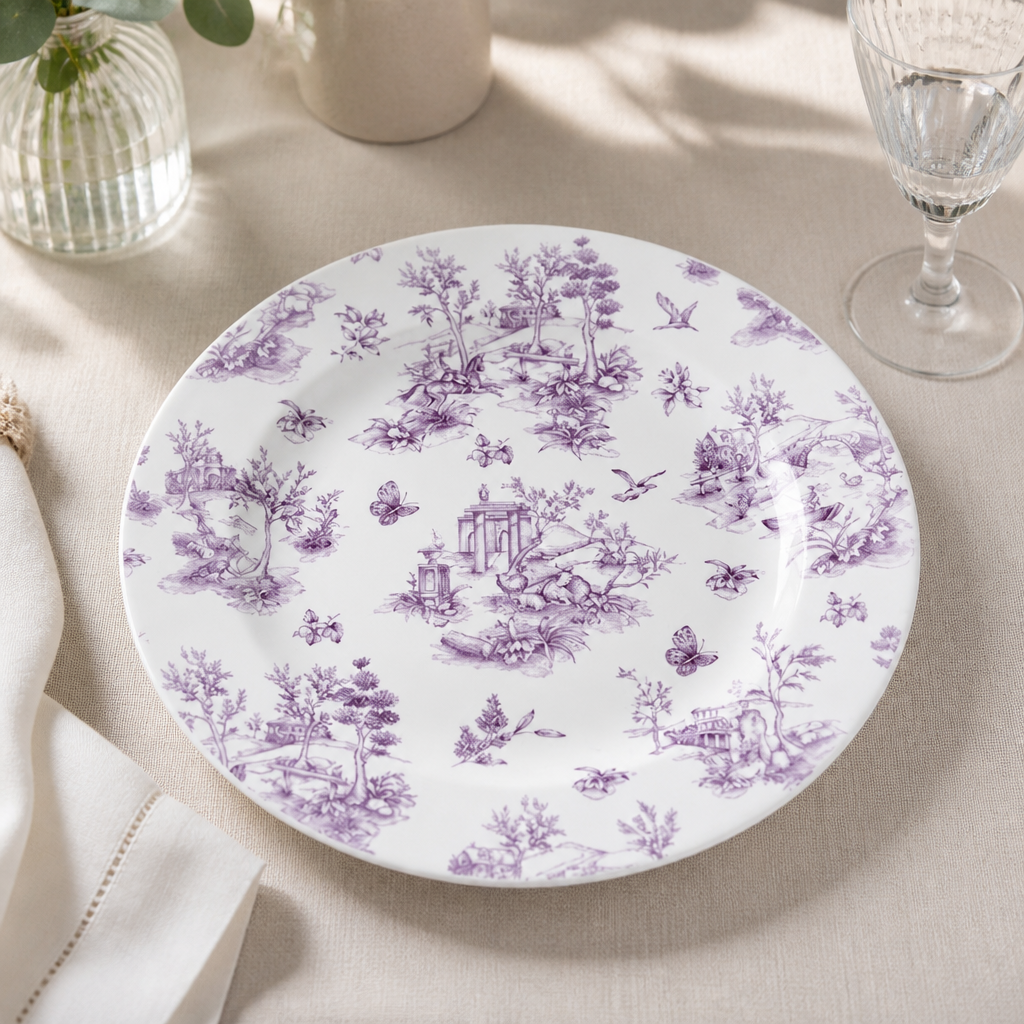 Commercial Vintage Prints Plates 305mm Cranberry Toile Print