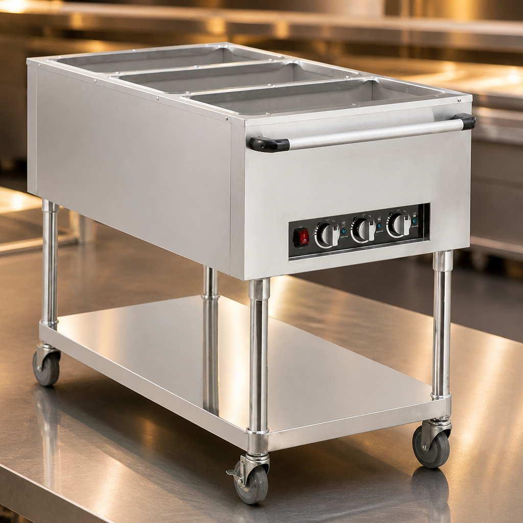 Commercial Mobile Bain Marie Trolley 3x 1/1GN Capacity