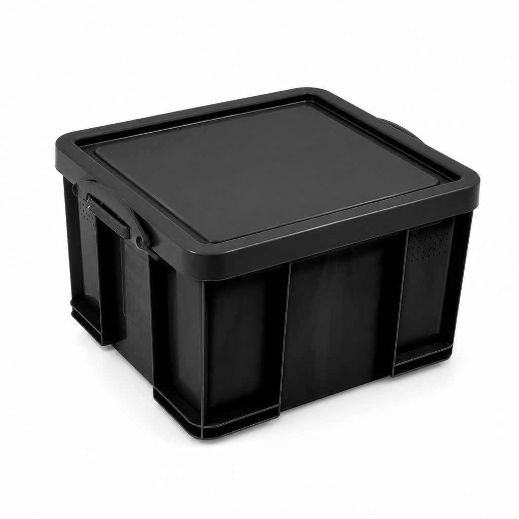 35L Black Plastic Storage Boxes Pack of 2