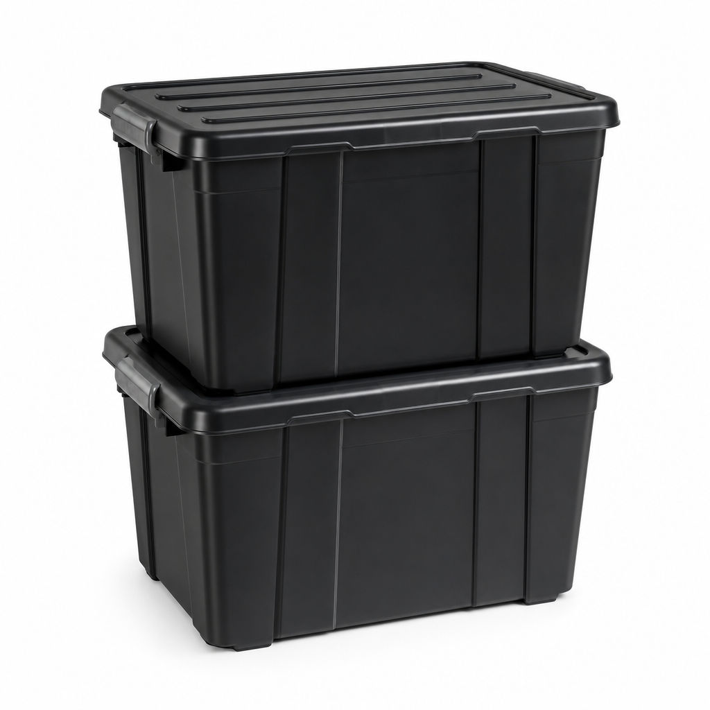 35L Black Plastic Storage Boxes Pack of 2