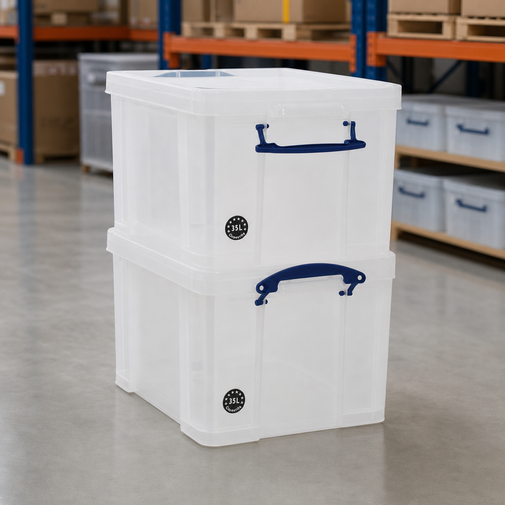35L Clear Stackable Plastic Storage Boxes 2-Pack