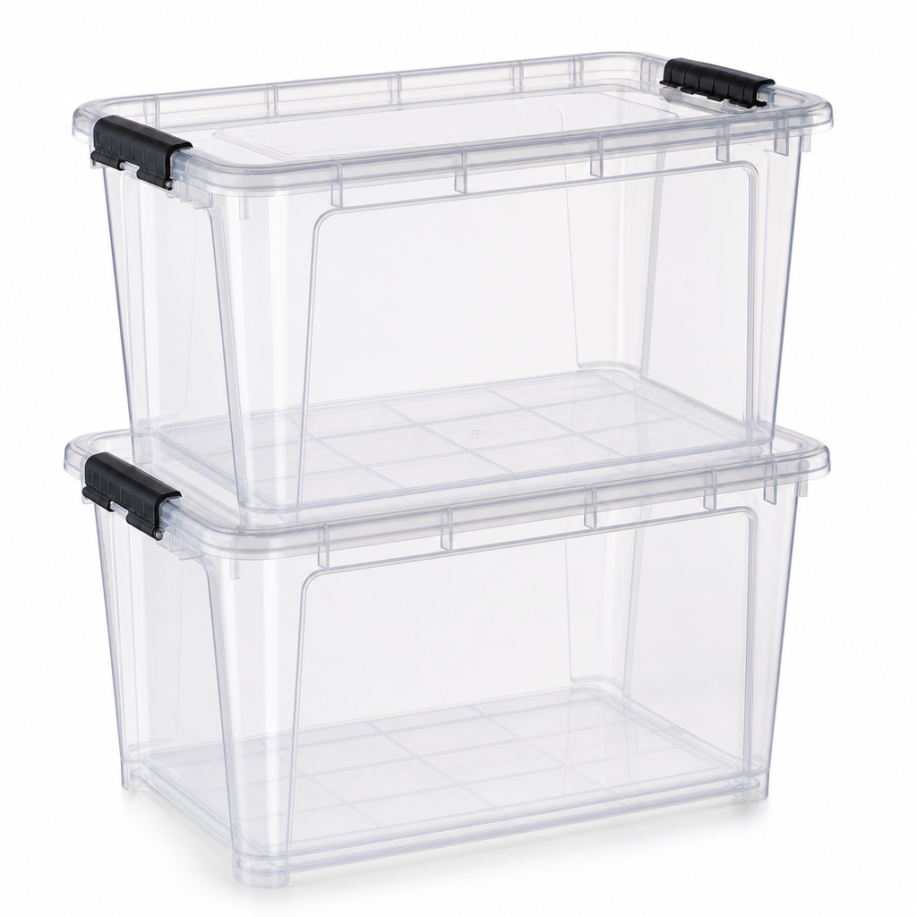 35L Clear Stackable Plastic Storage Boxes 2-Pack