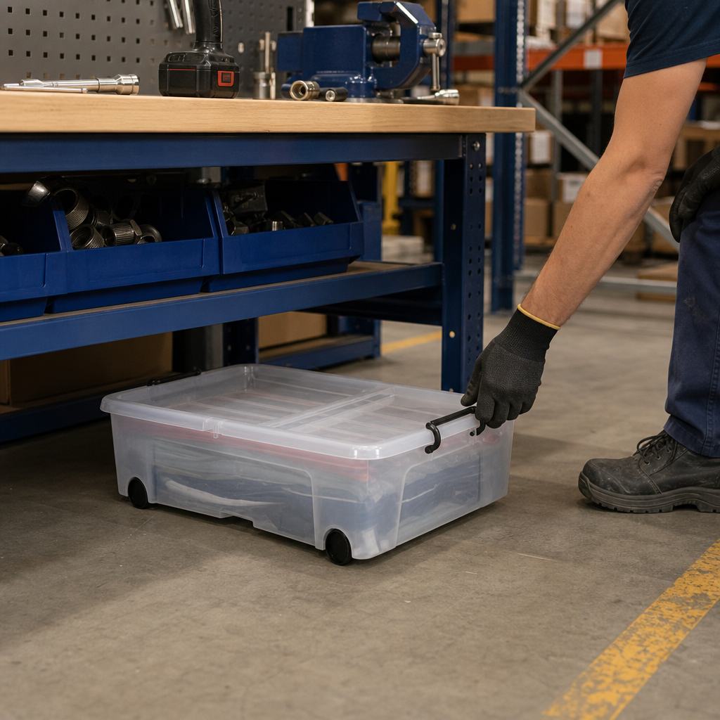 35L Plastic Storage Box with Wheels and Lid