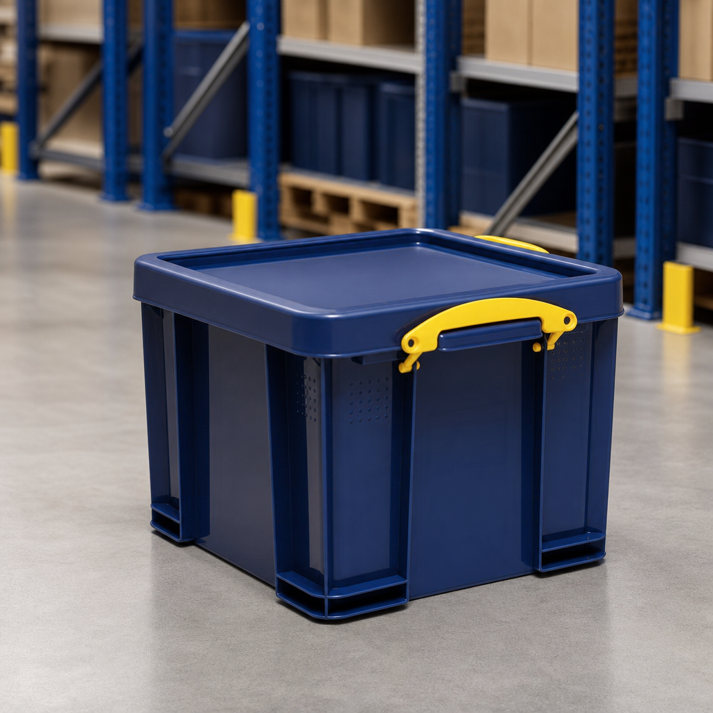 35L Solid Blue Plastic Storage Boxes Pack of 2