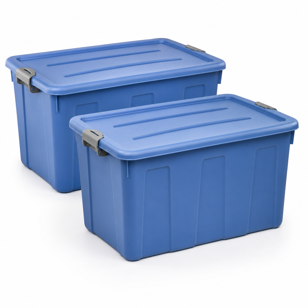35L Solid Blue Plastic Storage Boxes Pack of 2