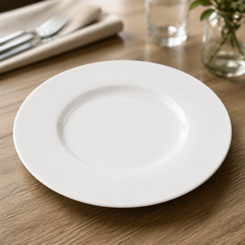 Commercial Wide Rim Bone China Plates 225mm for Dining 12 Pack