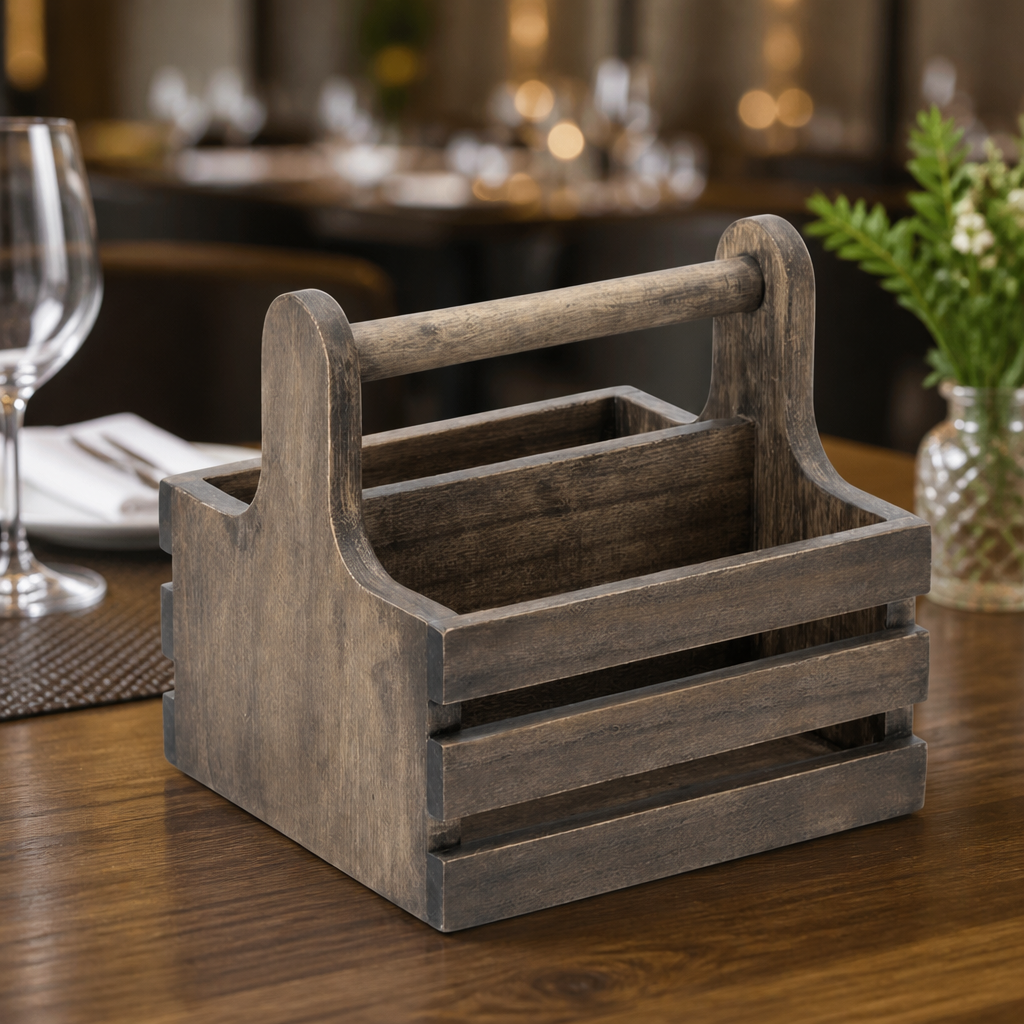 Set of 2 rustic wooden condiment holder caddies