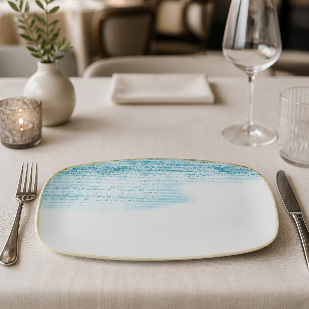 Commercial Oblong Plates Aquamarine 355x189mm 6 Pack