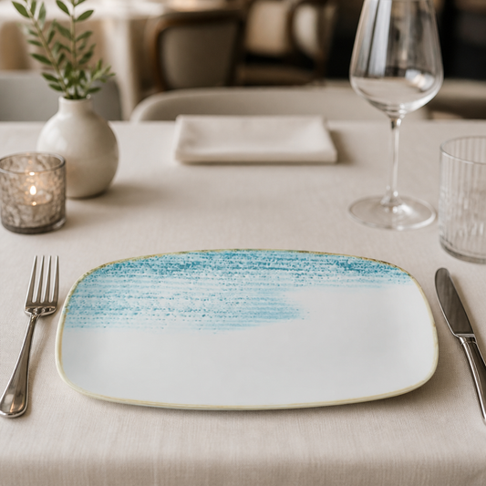 Commercial Oblong Plates Aquamarine 355x189mm 6 Pack