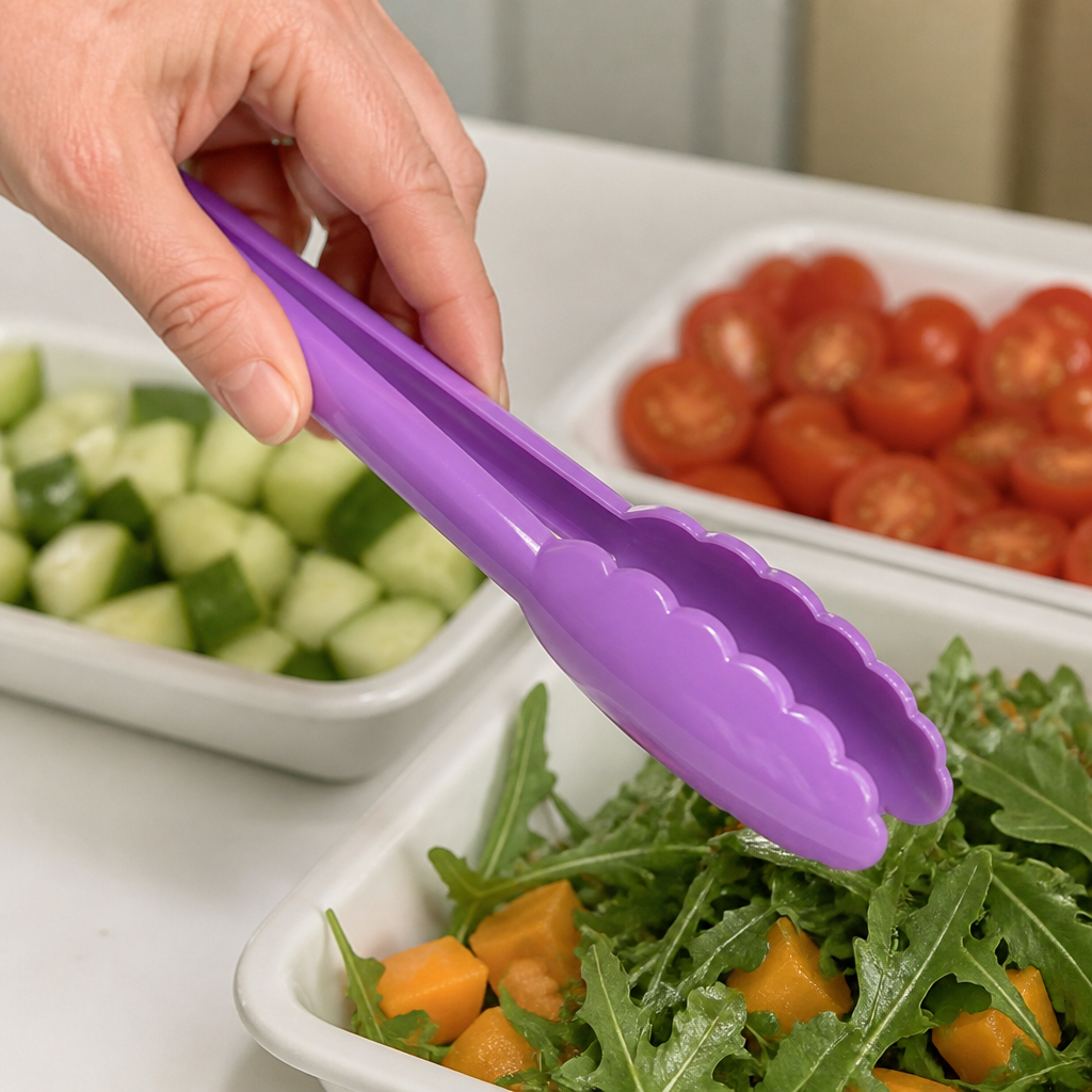 Commercial 240mm Utility Tongs Allergen Safety Purple