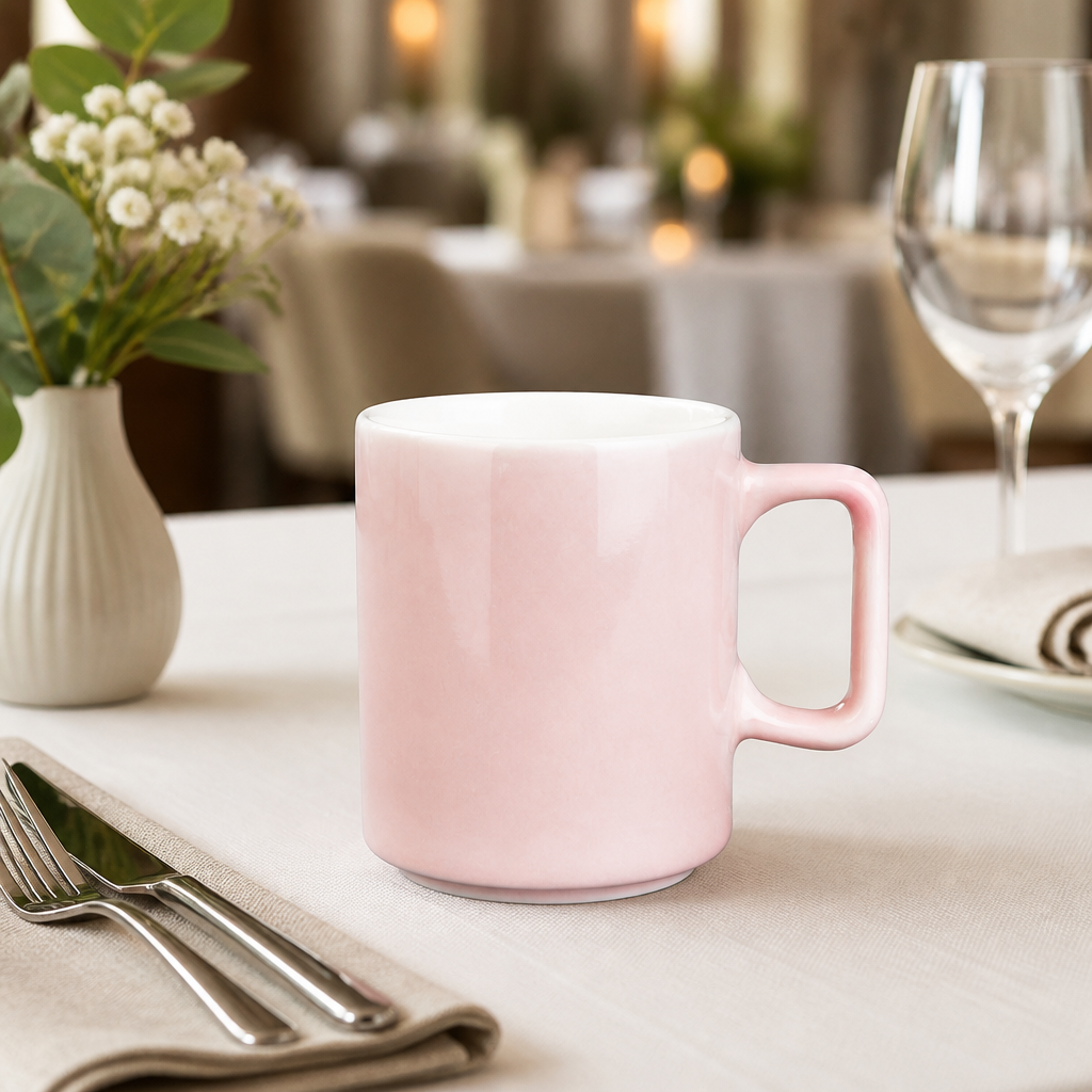 Set of 6 pink porcelain commercial fondant mugs 340ml