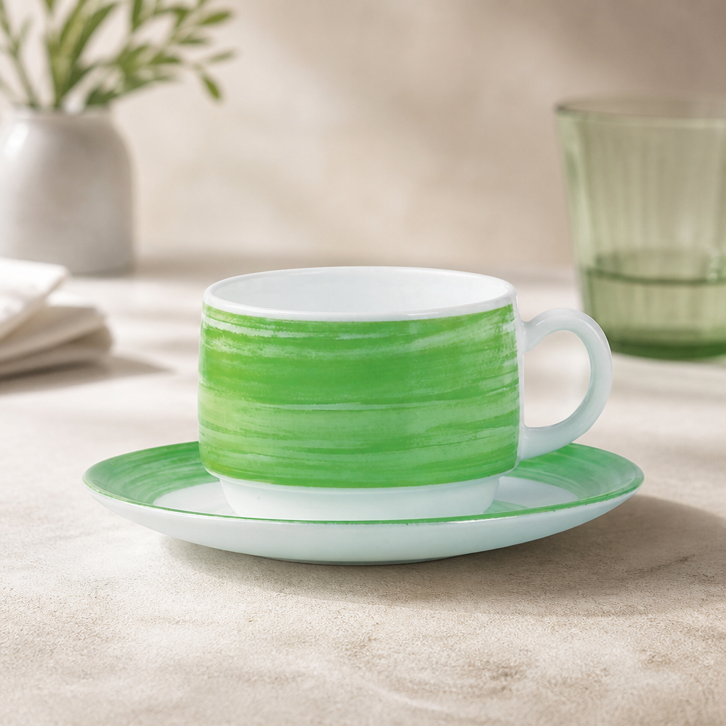 Green brush cups 190ml pack of 48 durable opal glass