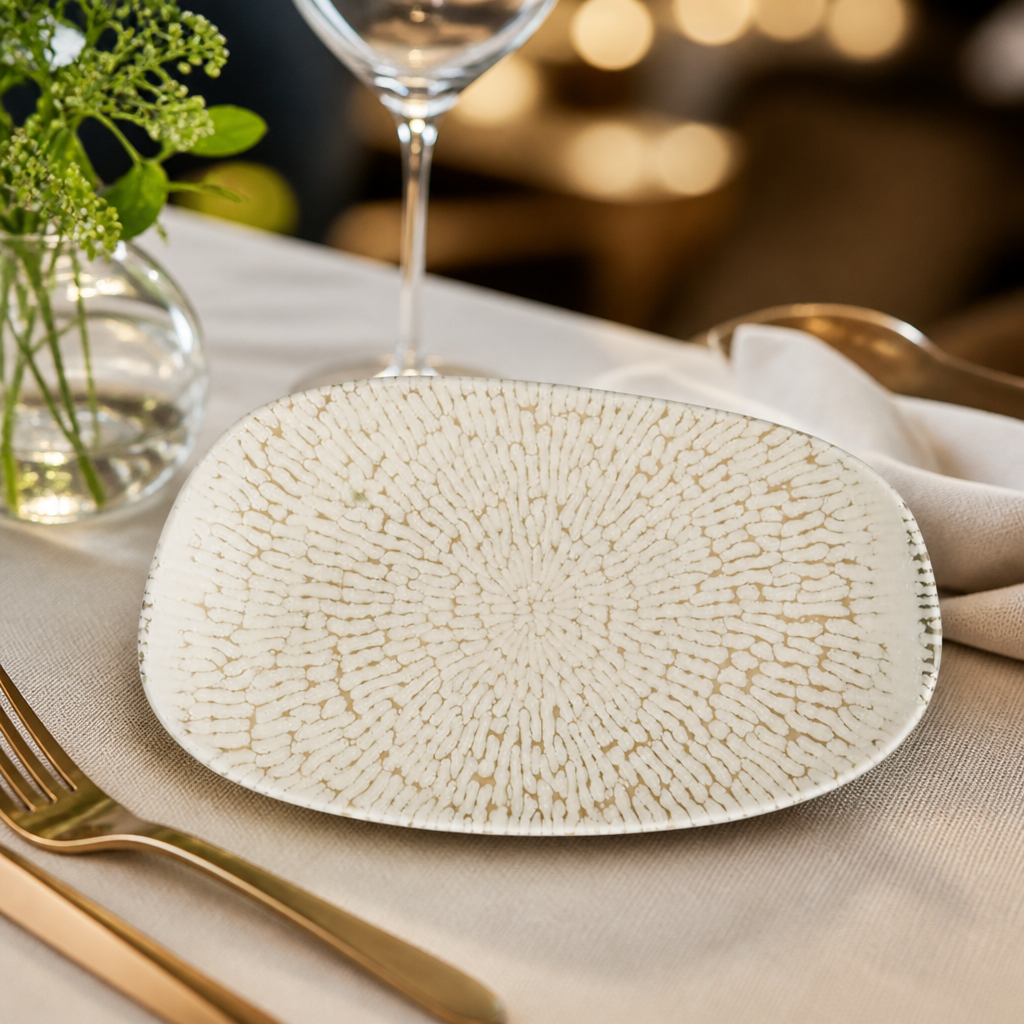 Pack of 12 ceramic oblong plates 260x150mm in taupe