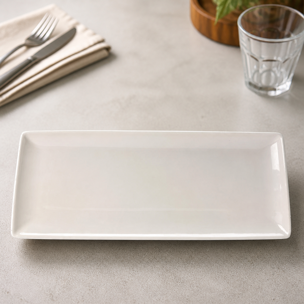 Commercial Porcelain Rectangle Plates 370mm - 6 Pack