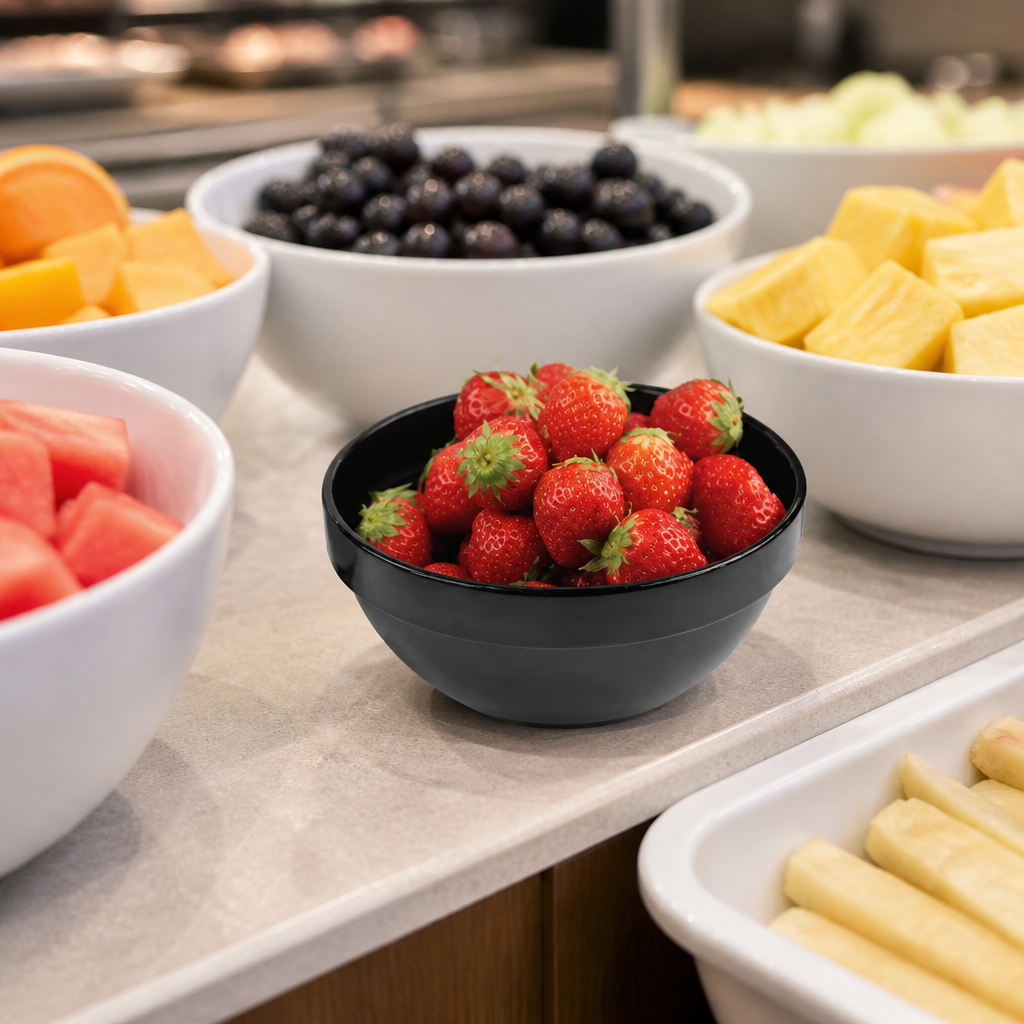 Commercial 0.5Ltr black melamine bowl for catering use