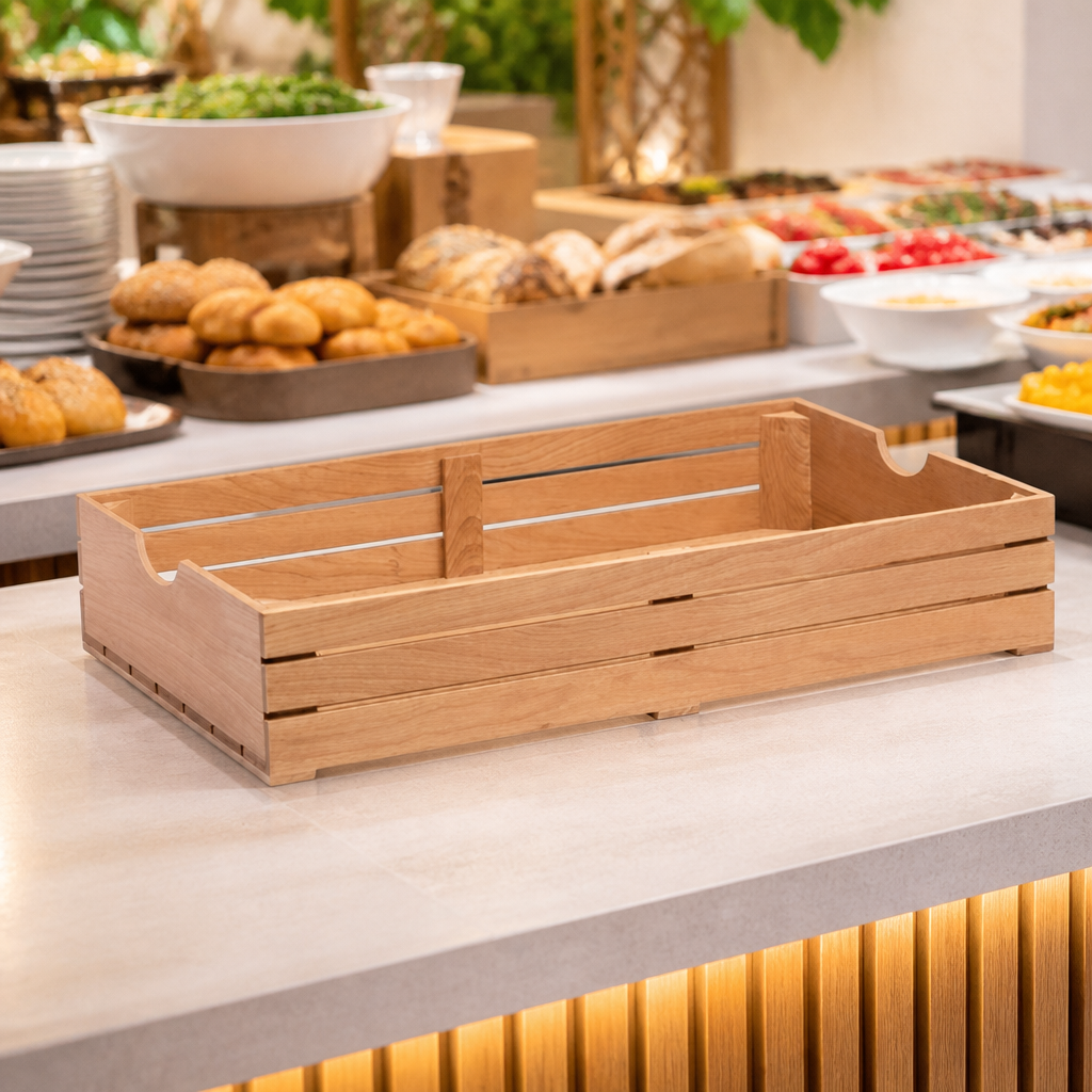 Wooden food crates 530x325mm for display, 4 pack