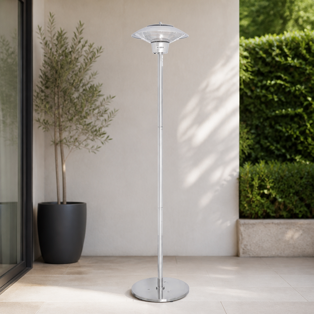 Commercial Free Standing Patio Heater 1.5kW Rated Silver