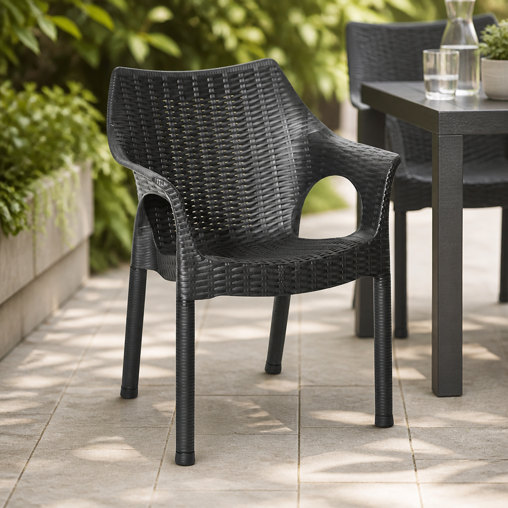 Commercial Outdoor Armchairs Black Polypropylene 4 Pack