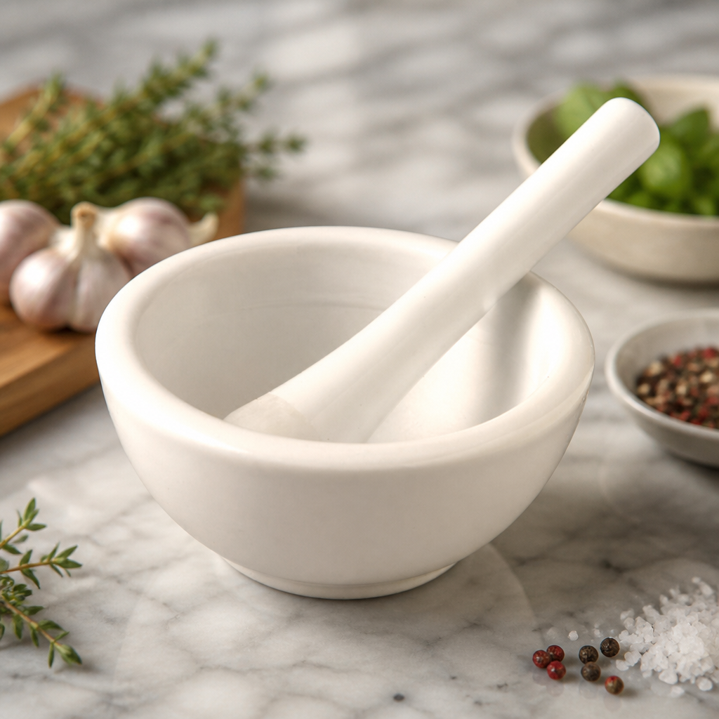 Commercial 4.5" porcelain pestle and mortar for herbs and spices