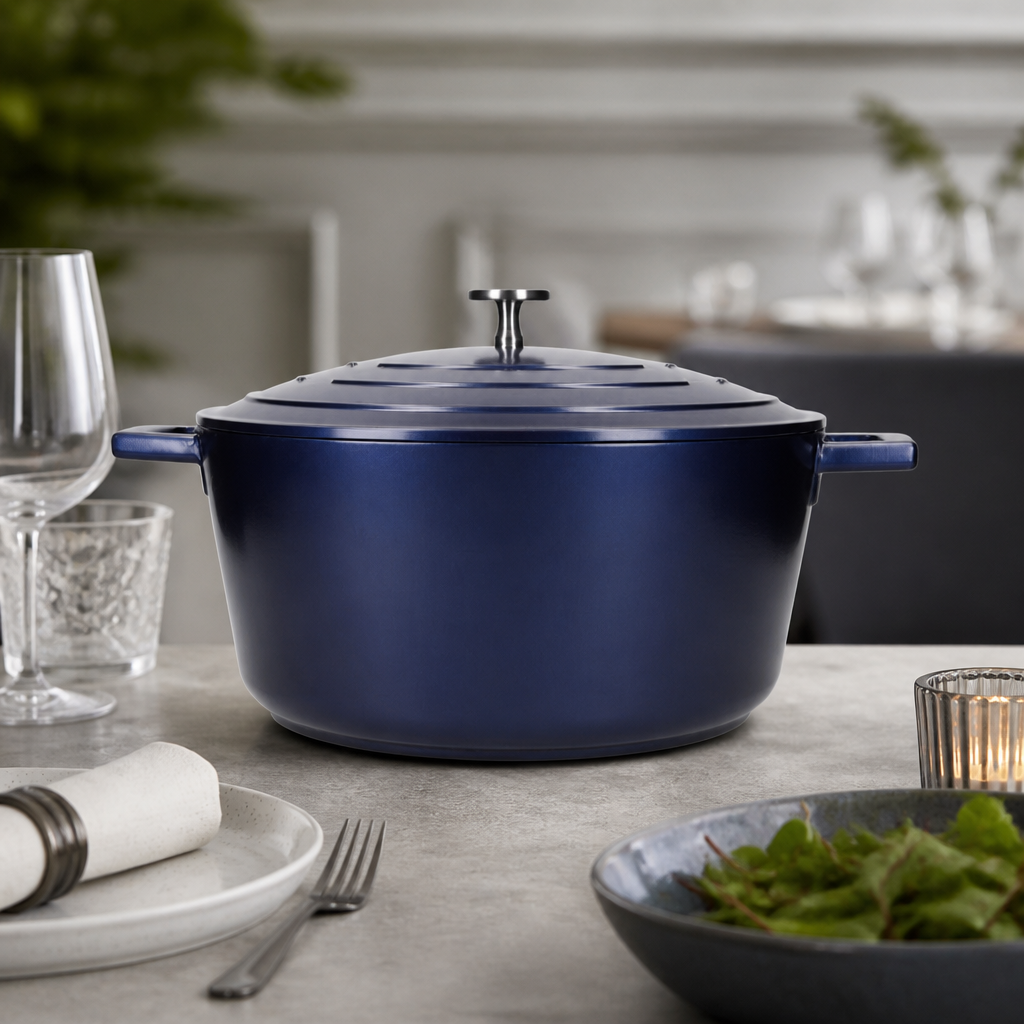 5Ltr Commercial Cast Aluminium Casserole Dish Metallic Blue
