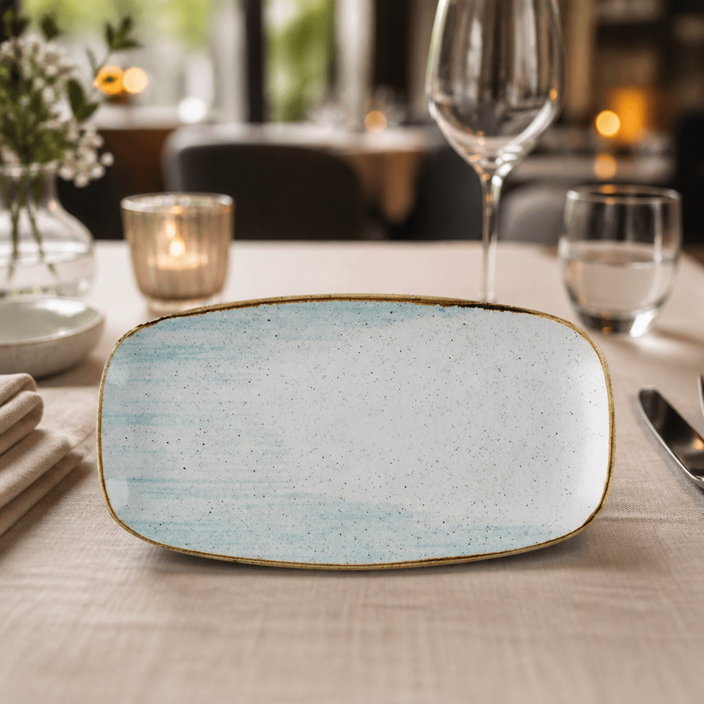 Commercial Oblong Plates Duck Egg 355x189mm 6 Pack