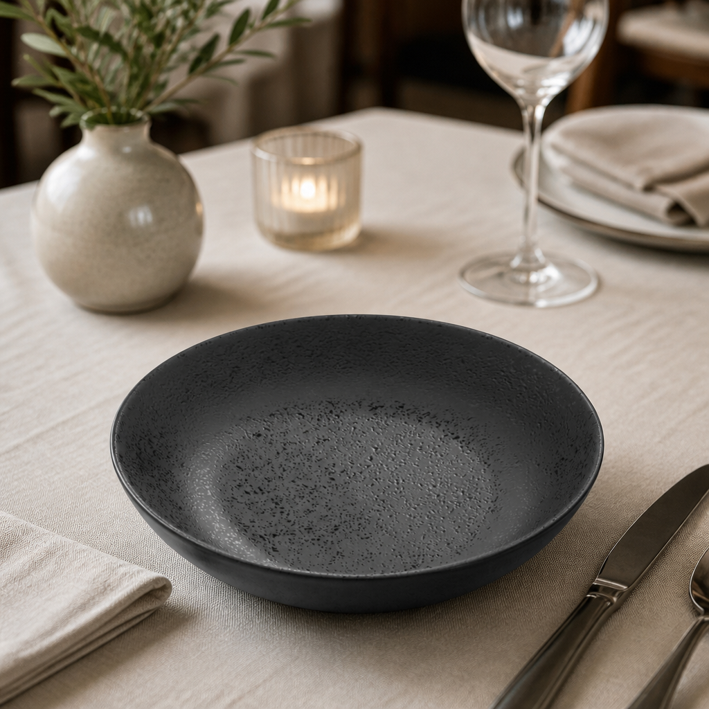 Set of 6 black commercial pasta bowls 202mm for catering