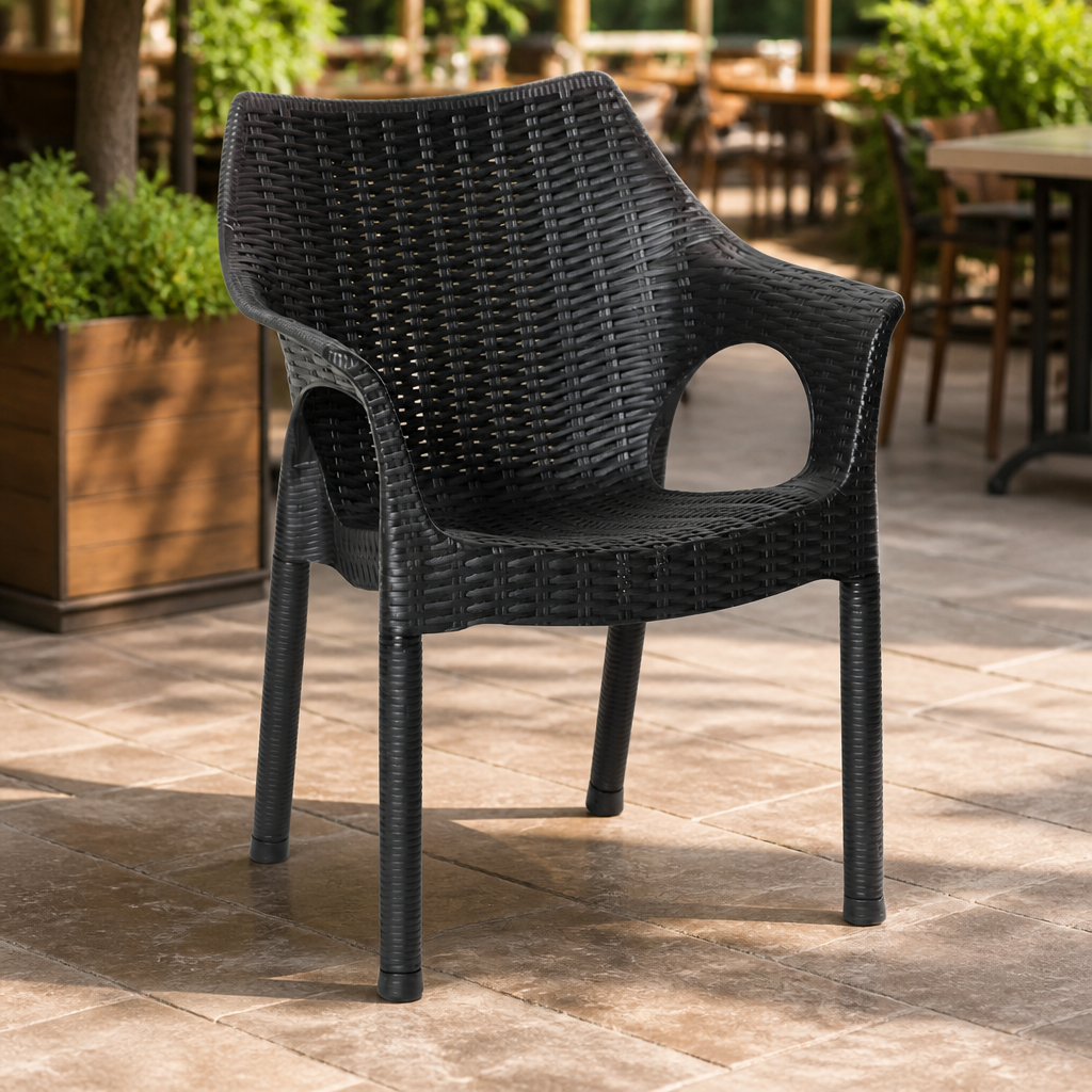 Commercial outdoor armchairs black polypropylene 4 pack