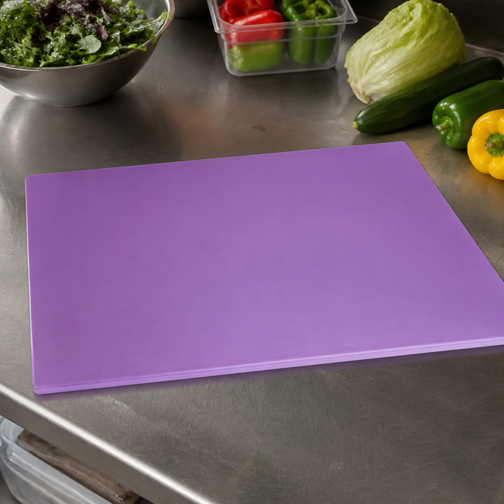 Commercial purple chopping board 600x450mm for allergen use