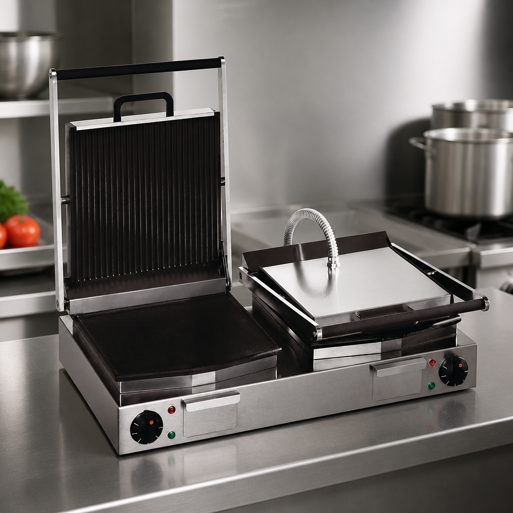 Commercial Electric Twin Ribbed Grill Countertop 400mm