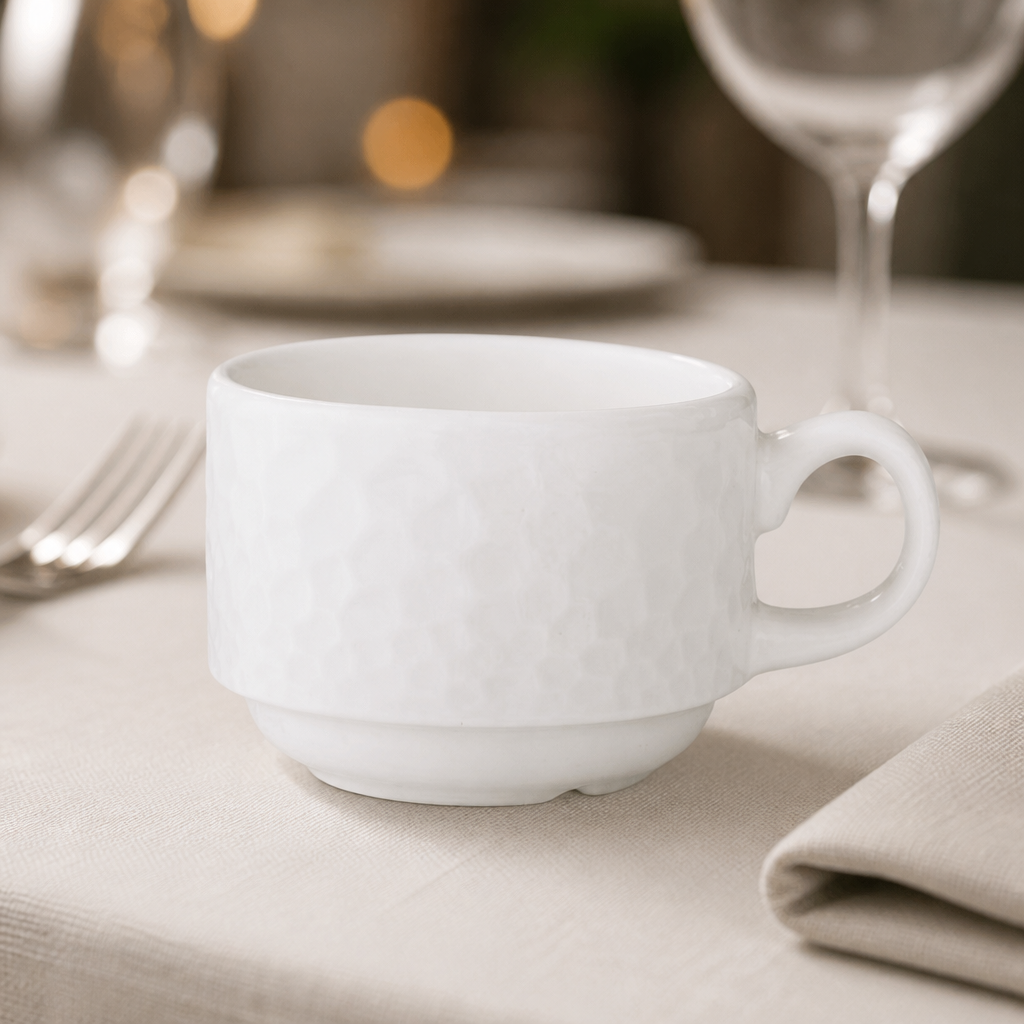 Set of 12 commercial stacking cups 85ml for hospitality use