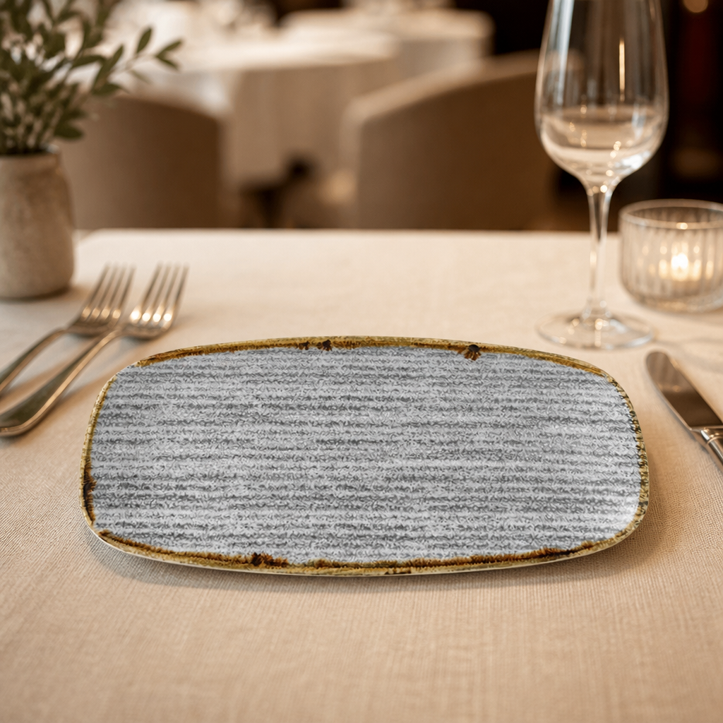 Commercial Rectangular Plates 153mm Stone Grey 12 Pack