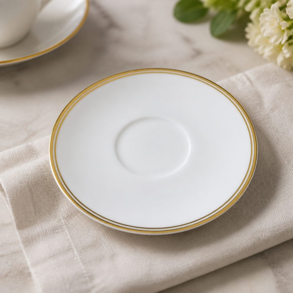Commercial Bone China Tea Saucers 160mm Gold Rim 12 Pack